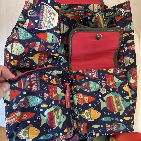 Lily Bloom Green Living Sea Ocean Fish Aquatic Drawstring Backpack Bag - Picture 6 of 8